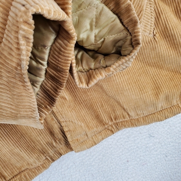 Vtg Jacket Coat Mens 44 Tan Corduroy Faux Fur Lined Zip Up Quilted Sleeves - Picture 15 of 16